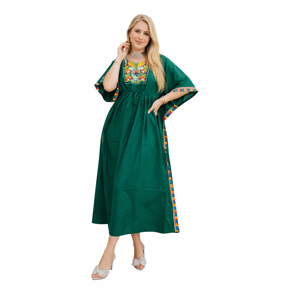 Women’s Peacock Design Long Kaftan | Elegant Flowy Fit | All Shades Available | Comfortable Ethnic Wear