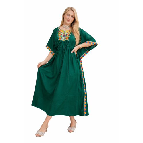 Women’s Peacock Design Long Kaftan | Elegant Flowy Fit | All Shades Available | Comfortable Ethnic Wear