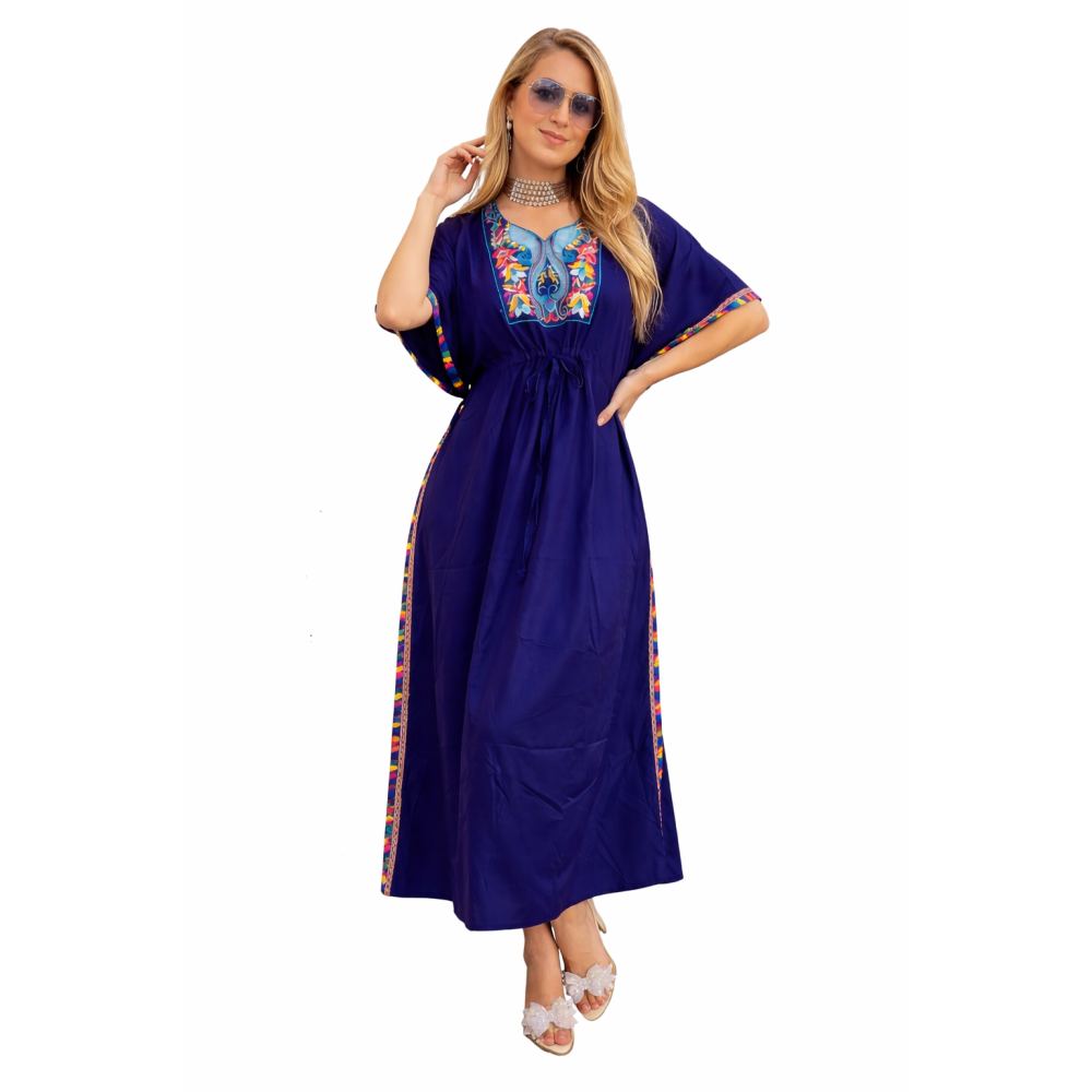 Women’s Peacock Design Long Kaftan | Elegant Flowy Fit | All Shades Available | Comfortable Ethnic Wear