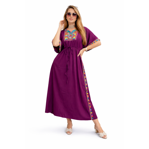 Women’s Peacock Design Long Kaftan | Elegant Flowy Fit | All Shades Available | Comfortable Ethnic Wear