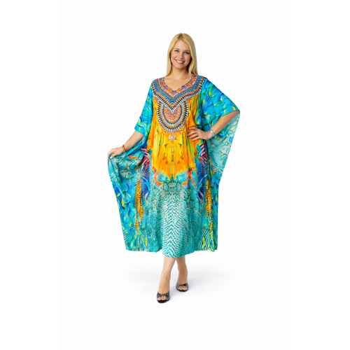 Women’s Digital Print Long Kaftan Dress | Stylish Ethnic & Casual Wear | Soft Comfortable Fabric | Free Size | Perfect for Daily, Festive & Resort Wear