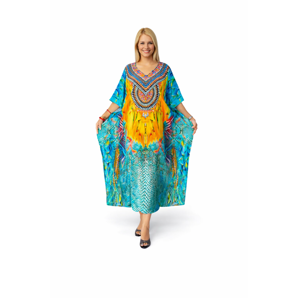Women’s Digital Print Long Kaftan Dress | Stylish Ethnic & Casual Wear | Soft Comfortable Fabric | Free Size | Perfect for Daily, Festive & Resort Wear