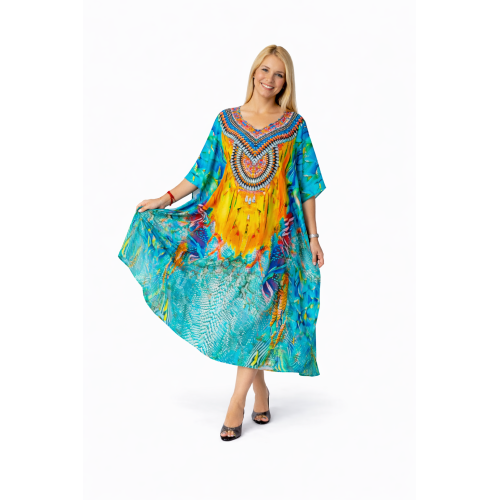 Women’s Digital Print Long Kaftan Dress | Stylish Ethnic & Casual Wear | Soft Comfortable Fabric | Free Size | Perfect for Daily, Festive & Resort Wear