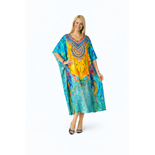Women’s Digital Print Long Kaftan Dress | Stylish Ethnic & Casual Wear | Soft Comfortable Fabric | Free Size | Perfect for Daily, Festive & Resort Wear