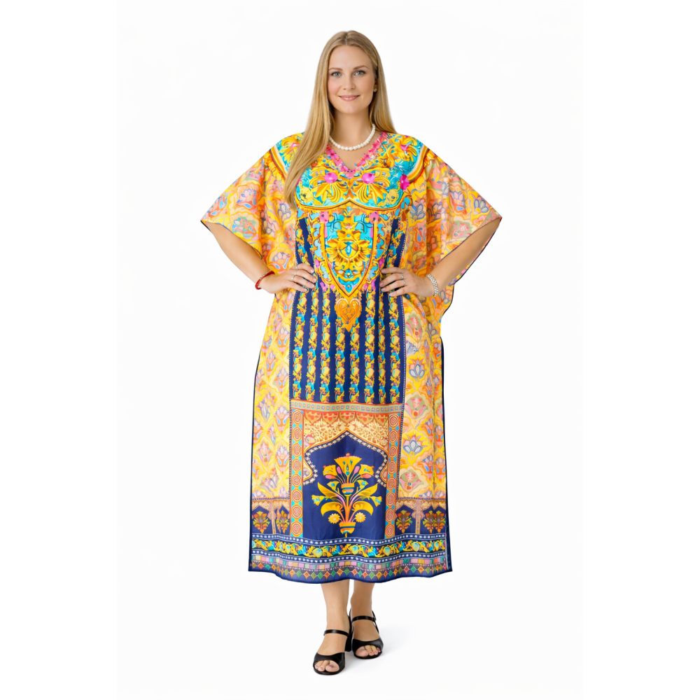Women’s Digital Print Long Kaftan Dress | Stylish Ethnic & Casual Wear | Soft Comfortable Fabric | Free Size | Perfect for Daily, Festive & Resort Wear