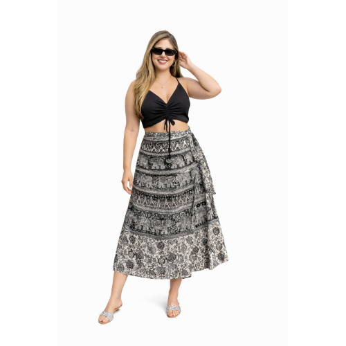 Women’s Pure Cotton Wrap Skirt | Black & White Solid | Adjustable Waist | Lightweight Summer Skirt | New Collection