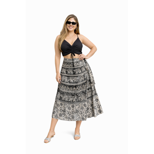 Women’s Pure Cotton Wrap Skirt | Black & White Solid | Adjustable Waist | Lightweight Summer Skirt | New Collection