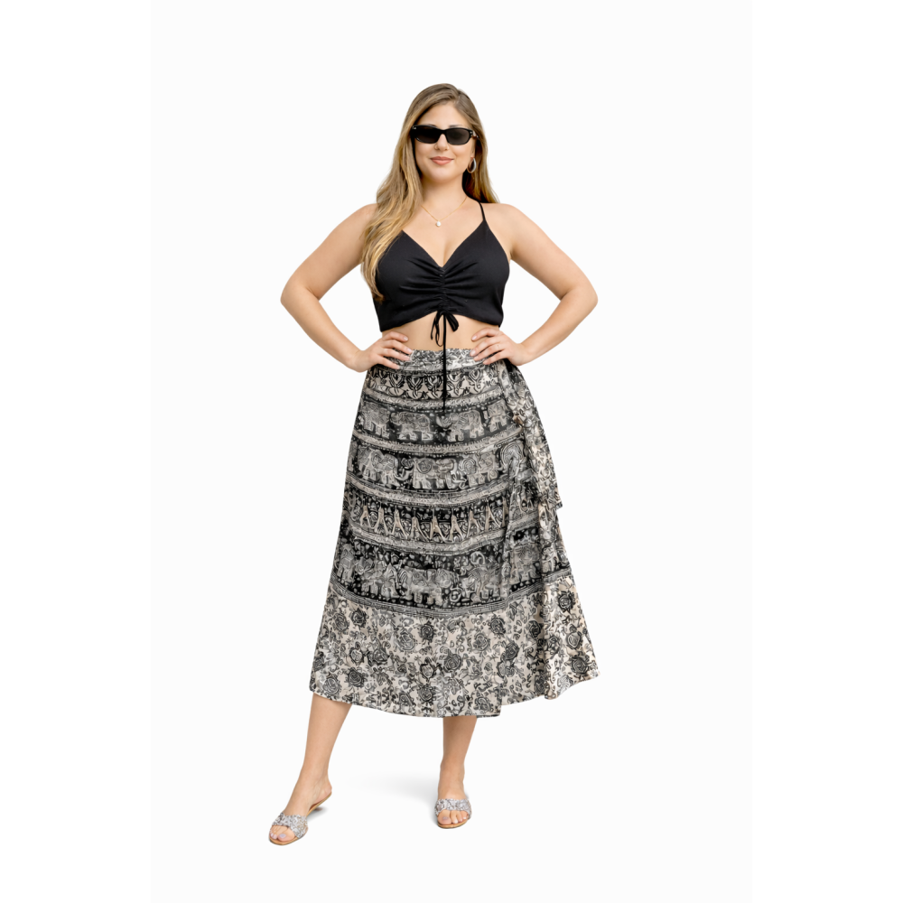 Women’s Pure Cotton Wrap Skirt | Black & White Solid | Adjustable Waist | Lightweight Summer Skirt | New Collection