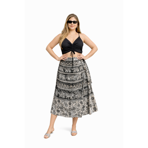 Women’s Pure Cotton Wrap Skirt | Black & White Solid | Adjustable Waist | Lightweight Summer Skirt | New Collection