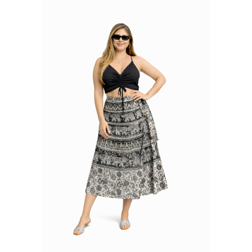 Women’s Pure Cotton Wrap Skirt | Black & White Solid | Adjustable Waist | Lightweight Summer Skirt | New Collection