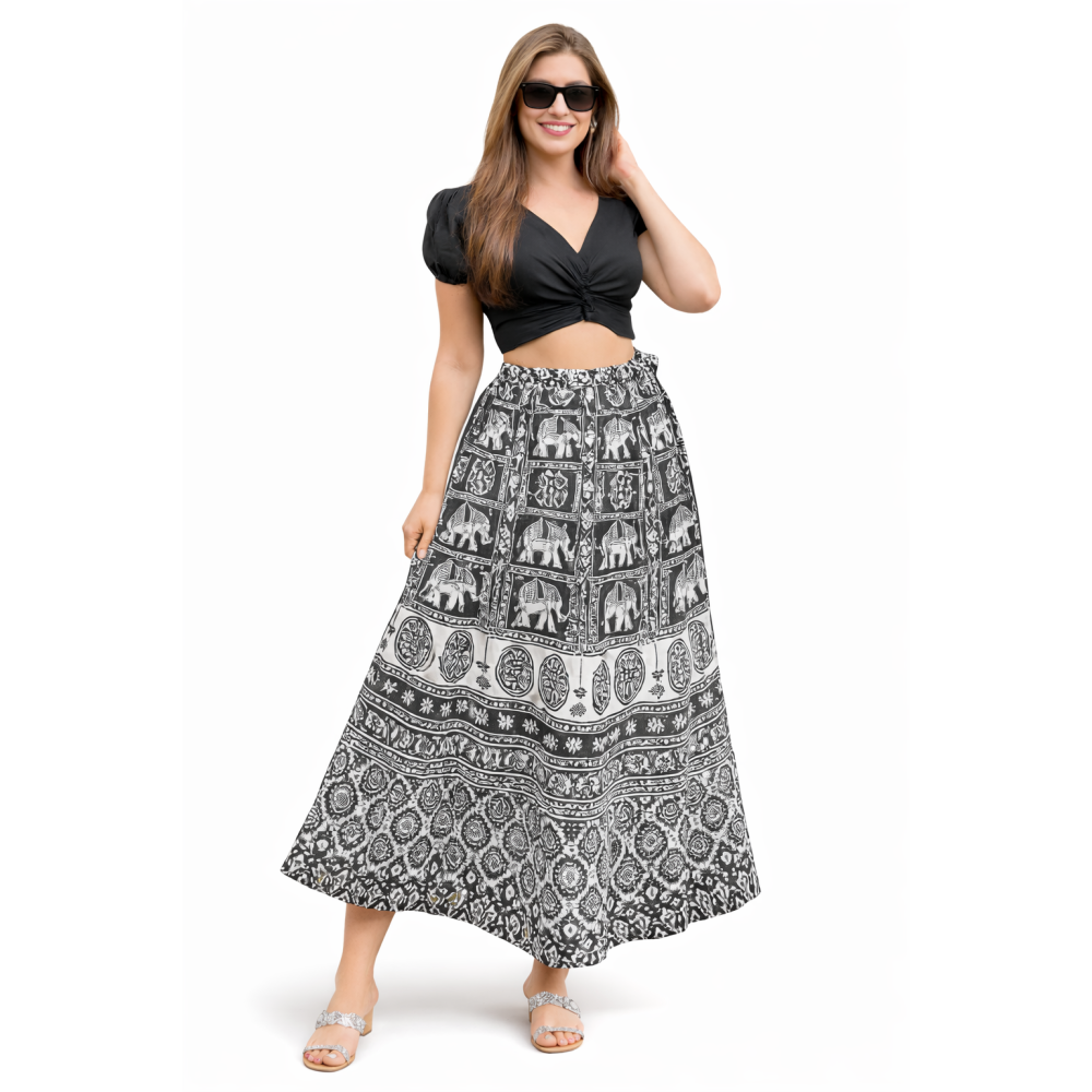 Women’s Pure Cotton Wrap Skirt | Black & White Solid | Adjustable Waist | Lightweight Summer Skirt | New Collection