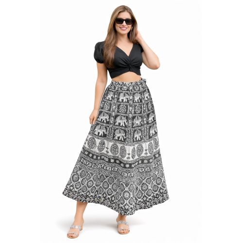 Women’s Pure Cotton Wrap Skirt | Black & White Solid | Adjustable Waist | Lightweight Summer Skirt | New Collection