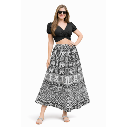 Women’s Pure Cotton Wrap Skirt | Black & White Solid | Adjustable Waist | Lightweight Summer Skirt | New Collection