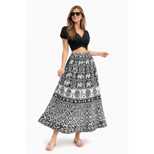 Women’s Pure Cotton Wrap Skirt | Black & White Solid | Adjustable Waist | Lightweight Summer Skirt | New Collection