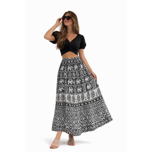 Women’s Pure Cotton Wrap Skirt | Black & White Solid | Adjustable Waist | Lightweight Summer Skirt | New Collection