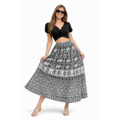 Women’s Pure Cotton Wrap Skirt | Black & White Solid | Adjustable Waist | Lightweight Summer Skirt | New Collection