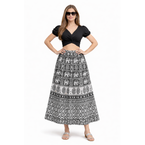 Women’s Pure Cotton Wrap Skirt | Black & White Solid | Adjustable Waist | Lightweight Summer Skirt | New Collection