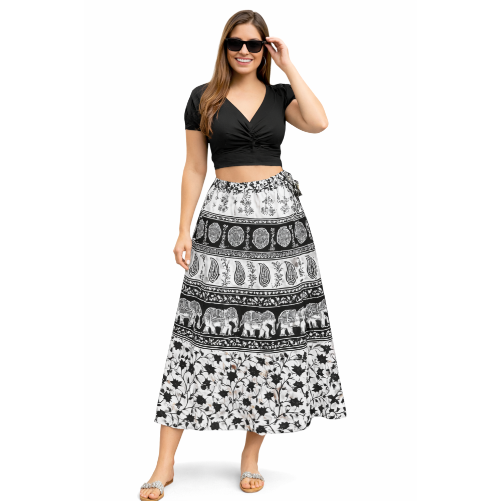 Women’s Pure Cotton Wrap Skirt | Black & White Solid | Adjustable Waist | Lightweight Summer Skirt | New Collection