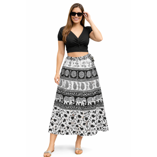 Women’s Pure Cotton Wrap Skirt | Black & White Solid | Adjustable Waist | Lightweight Summer Skirt | New Collection