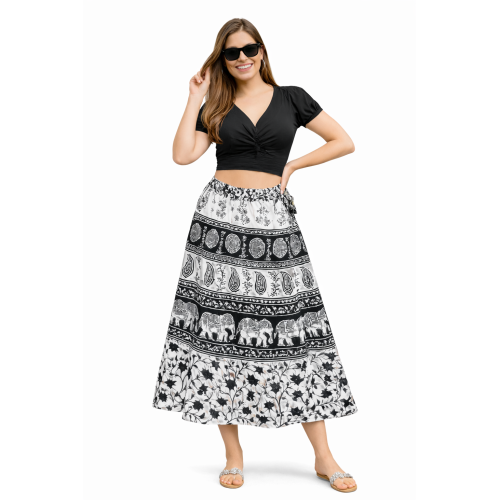 Women’s Pure Cotton Wrap Skirt | Black & White Solid | Adjustable Waist | Lightweight Summer Skirt | New Collection