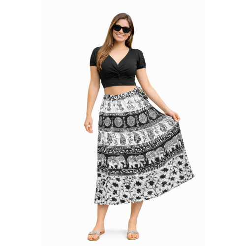 Women’s Pure Cotton Wrap Skirt | Black & White Solid | Adjustable Waist | Lightweight Summer Skirt | New Collection