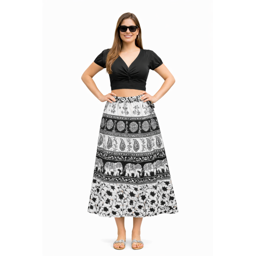 Women’s Pure Cotton Wrap Skirt | Black & White Solid | Adjustable Waist | Lightweight Summer Skirt | New Collection