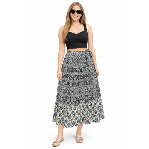 Women’s Pure Cotton Wrap Skirt | Black & White Solid | Adjustable Waist | Lightweight Summer Skirt | New Collection