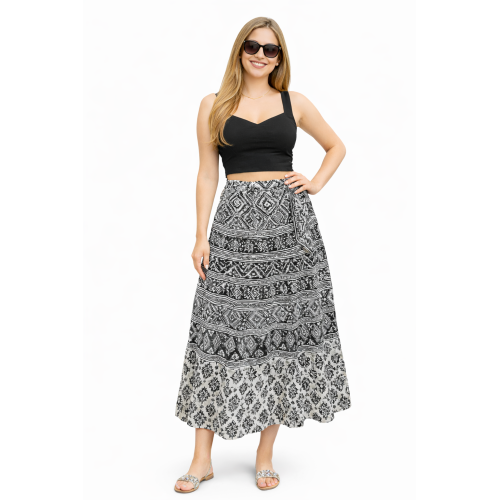 Women’s Pure Cotton Wrap Skirt | Black & White Solid | Adjustable Waist | Lightweight Summer Skirt | New Collection