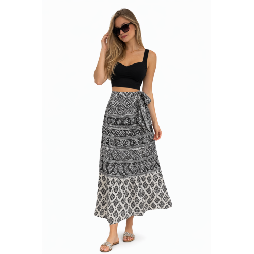 Women’s Pure Cotton Wrap Skirt | Black & White Solid | Adjustable Waist | Lightweight Summer Skirt | New Collection