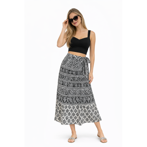 Women’s Pure Cotton Wrap Skirt | Black & White Solid | Adjustable Waist | Lightweight Summer Skirt | New Collection