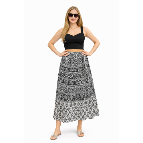 Women’s Pure Cotton Wrap Skirt | Black & White Solid | Adjustable Waist | Lightweight Summer Skirt | New Collection