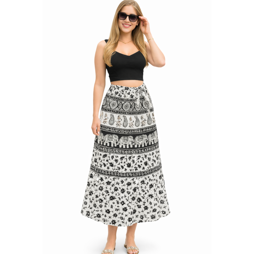 Women’s Pure Cotton Wrap Skirt | Black & White Solid | Adjustable Waist | Lightweight Summer Skirt | New Collection
