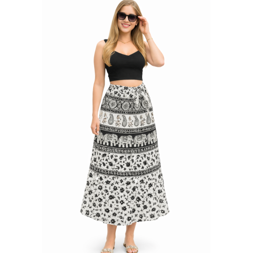 Women’s Pure Cotton Wrap Skirt | Black & White Solid | Adjustable Waist | Lightweight Summer Skirt | New Collection