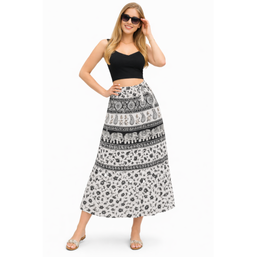 Women’s Pure Cotton Wrap Skirt | Black & White Solid | Adjustable Waist | Lightweight Summer Skirt | New Collection