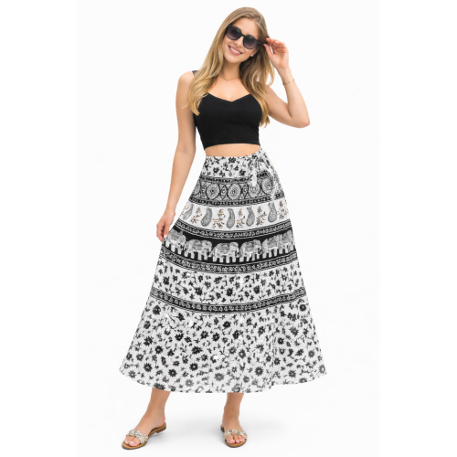 Women’s Pure Cotton Wrap Skirt | Black & White Solid | Adjustable Waist | Lightweight Summer Skirt | New Collection
