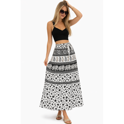 Women’s Pure Cotton Wrap Skirt | Black & White Solid | Adjustable Waist | Lightweight Summer Skirt | New Collection