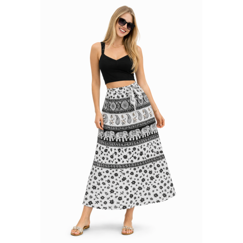 Women’s Pure Cotton Wrap Skirt | Black & White Solid | Adjustable Waist | Lightweight Summer Skirt | New Collection