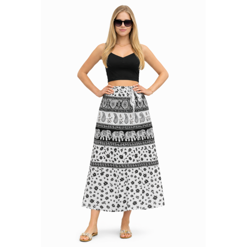 Women’s Pure Cotton Wrap Skirt | Black & White Solid | Adjustable Waist | Lightweight Summer Skirt | New Collection