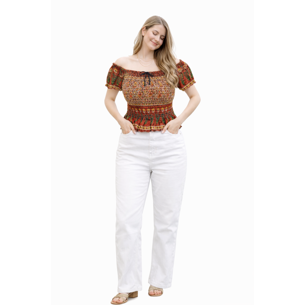 Women Rayon Crepe Bagru Print Top | Ethnic Casual Wear Co-Ord | Lightweight Summer Outfit