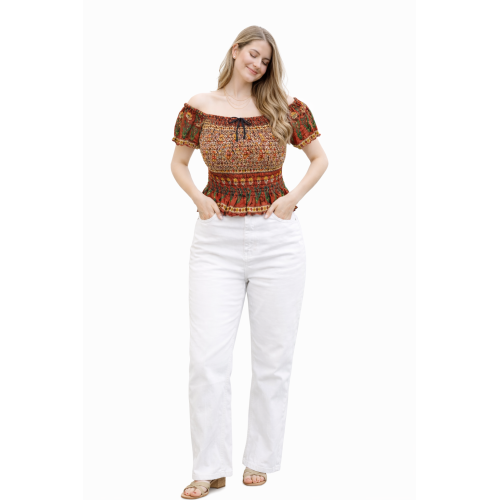 Women Rayon Crepe Bagru Print Top | Ethnic Casual Wear Co-Ord | Lightweight Summer Outfit