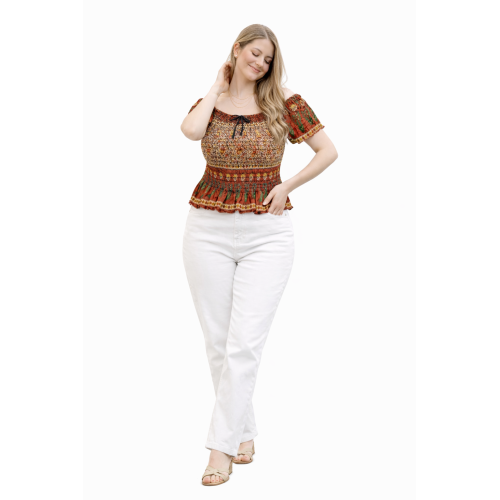 Women Rayon Crepe Bagru Print Top | Ethnic Casual Wear Co-Ord | Lightweight Summer Outfit