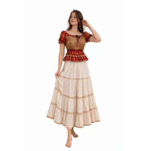 Women Rayon Crepe Bagru Print Top | Ethnic Casual Wear Co-Ord | Lightweight Summer Outfit