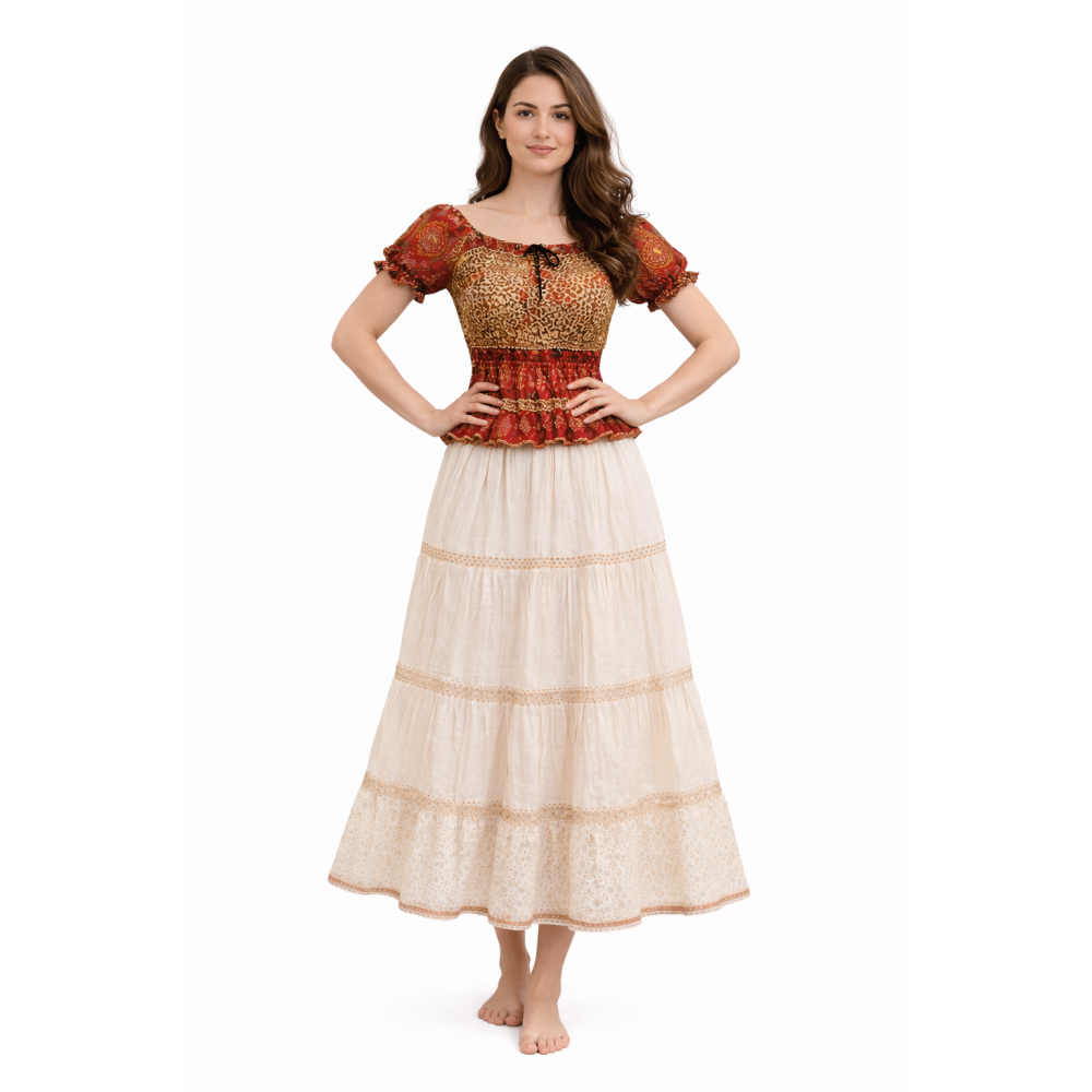 Women Rayon Crepe Bagru Print Top | Ethnic Casual Wear Co-Ord | Lightweight Summer Outfit