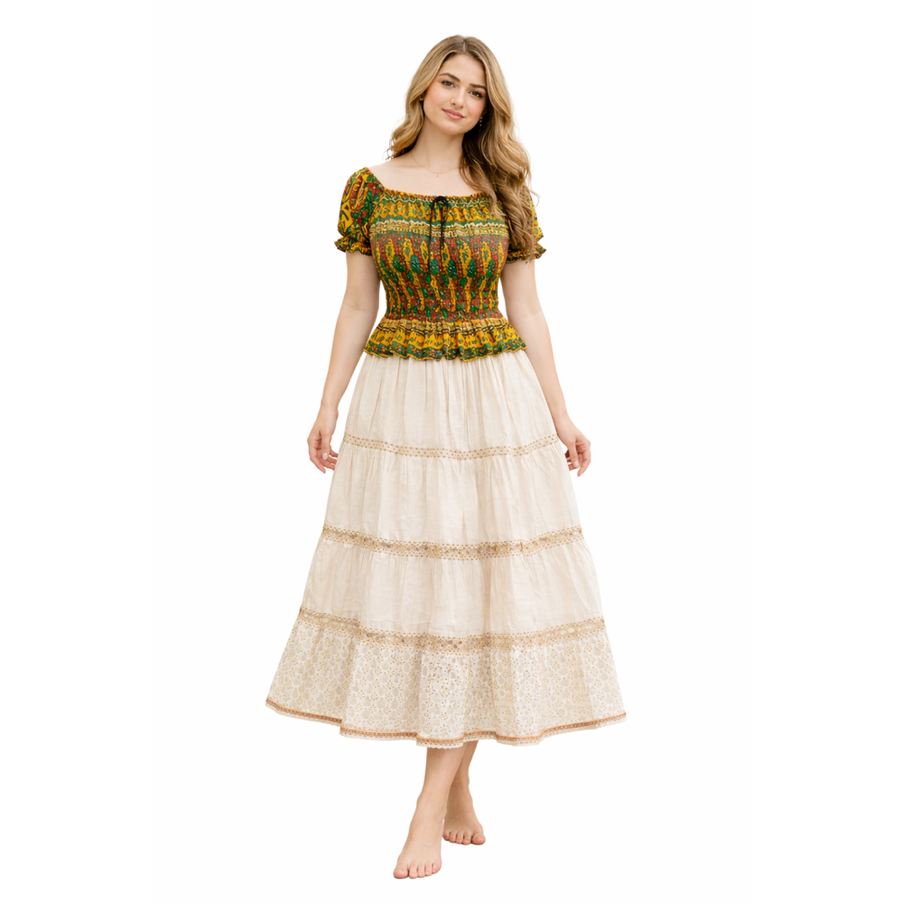 Women Rayon Crepe Bagru Print Top | Ethnic Casual Wear Co-Ord | Lightweight Summer Outfit