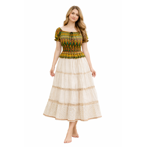 Women Rayon Crepe Bagru Print Top | Ethnic Casual Wear Co-Ord | Lightweight Summer Outfit