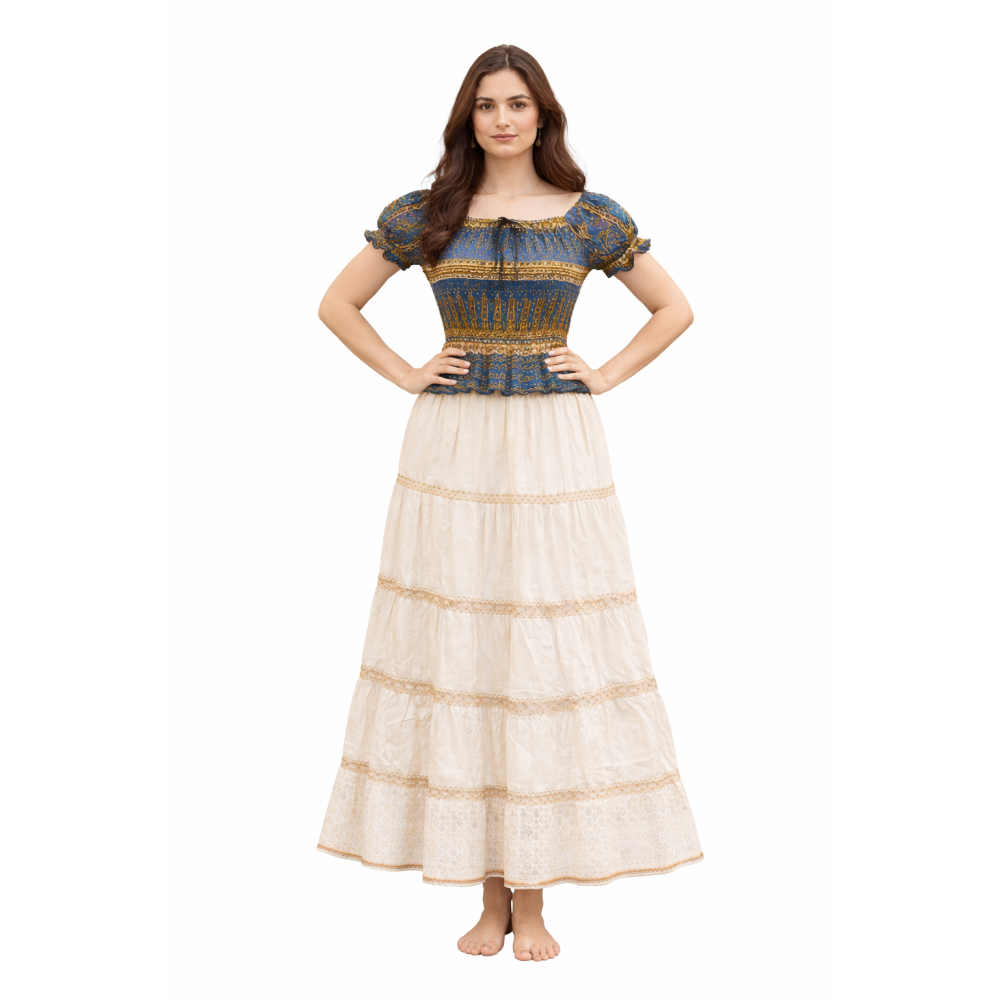 Women Rayon Crepe Bagru Print Top | Ethnic Casual Wear Co-Ord | Lightweight Summer Outfit