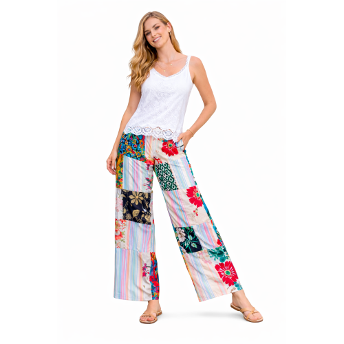 Palazzo Patch Pants for Women | Stylish Patchwork Palazzo with Side Pockets | Comfortable Casual Wear