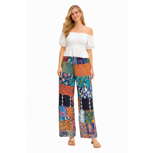 Palazzo Patch Pants for Women | Stylish Patchwork Palazzo with Side Pockets | Comfortable Casual Wear