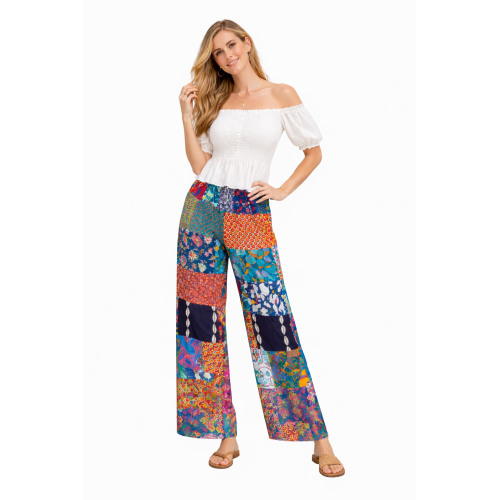 Palazzo Patch Pants for Women | Stylish Patchwork Palazzo with Side Pockets | Comfortable Casual Wear