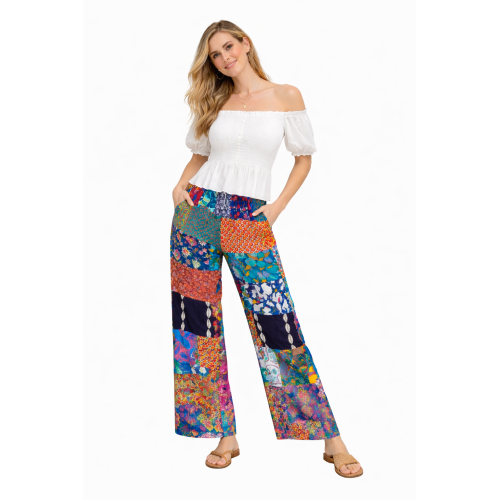 Palazzo Patch Pants for Women | Stylish Patchwork Palazzo with Side Pockets | Comfortable Casual Wear